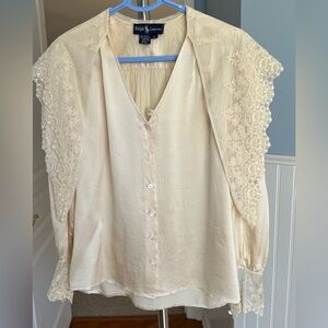 Ralph Lauren Cream Flutter Sleeve silk Blouse 4